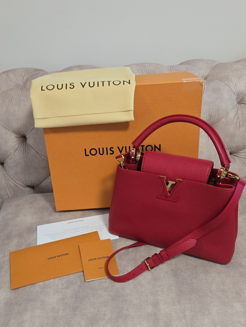 Louis Vuitton Capucines PM in Red with Gold Hardware